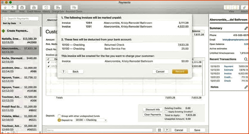 QuickBooks para cheques rebotados en Mac
