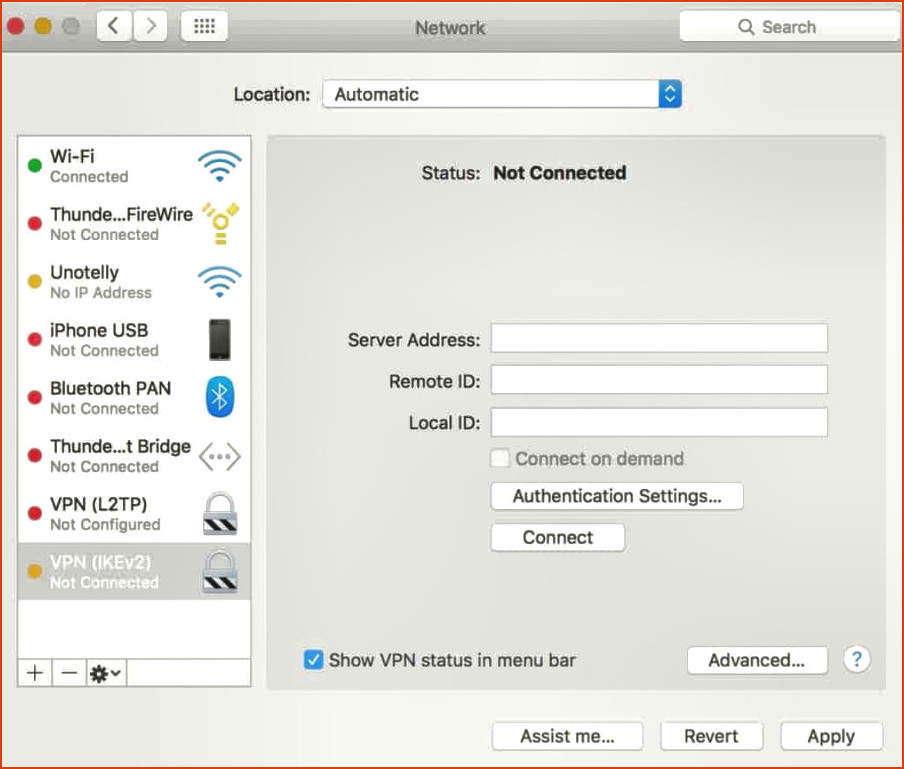Configuración de autenticación de VPN Mac