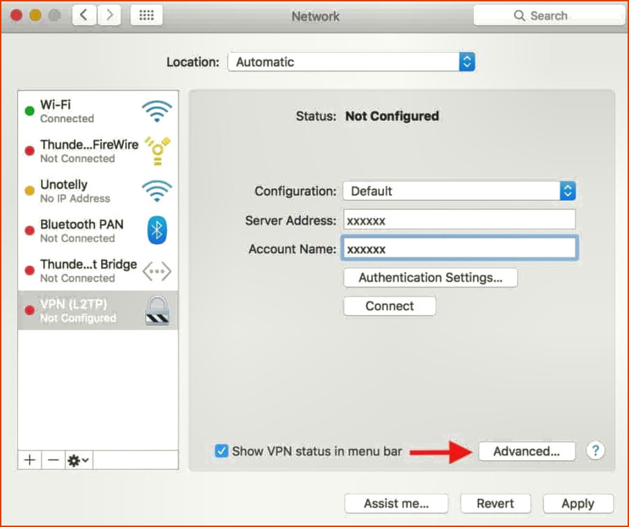 Configuración de VPN Mac Configuración avanzada