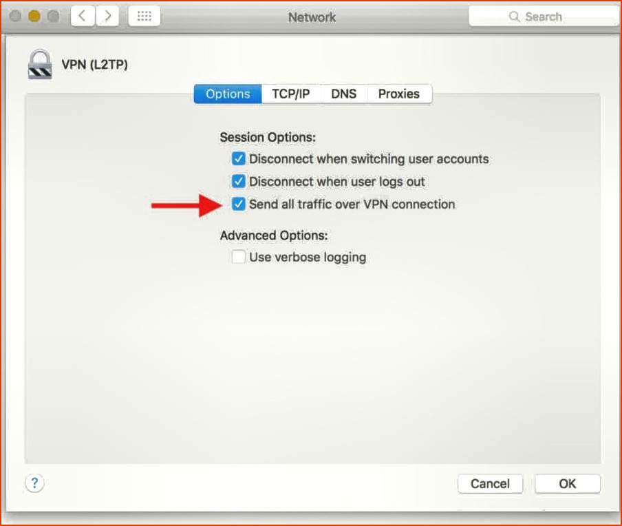Configuración de VPN Opciones de red Mac