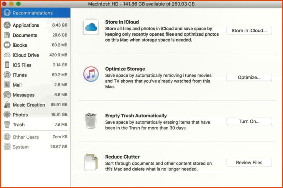 Arregle una Mac lenta - Optimizar el almacenamiento