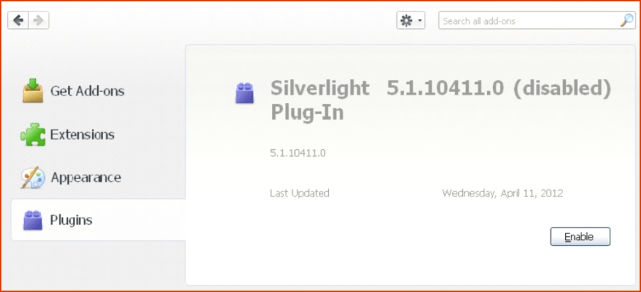 Habilitar el complemento de Silverlight Firefox