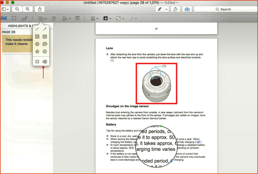 Vista previa de resaltar y magnificar texto PDF Mac