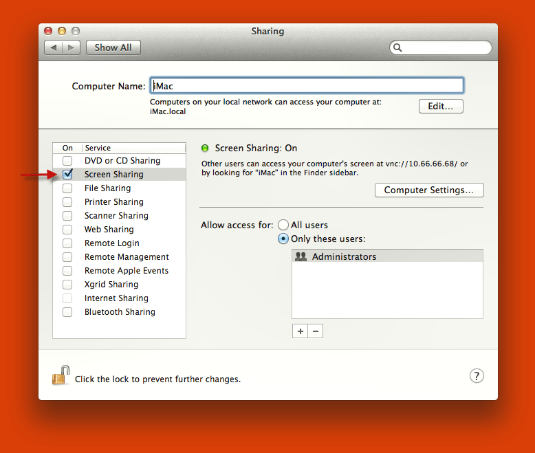 Cómo capturar la captura de pantalla en Mac Sharing Prefs