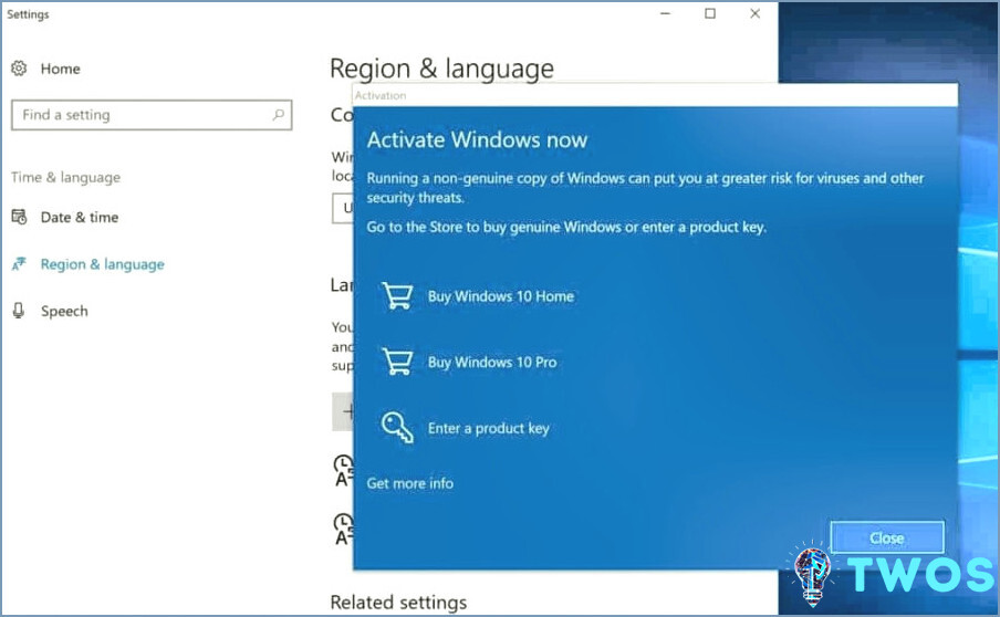 Paralelismos de pantalla de activación de Windows 10