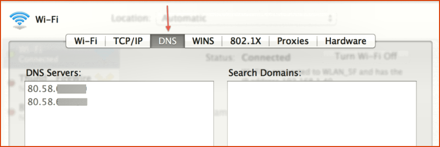 Configuración de DNS MAC WiFi
