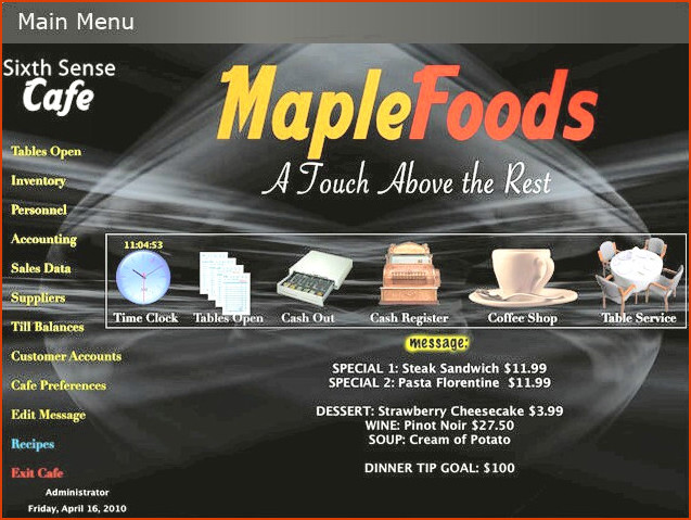 Mejor restaurante POS para Mac - Sexto sentido para el menú principal de Mac