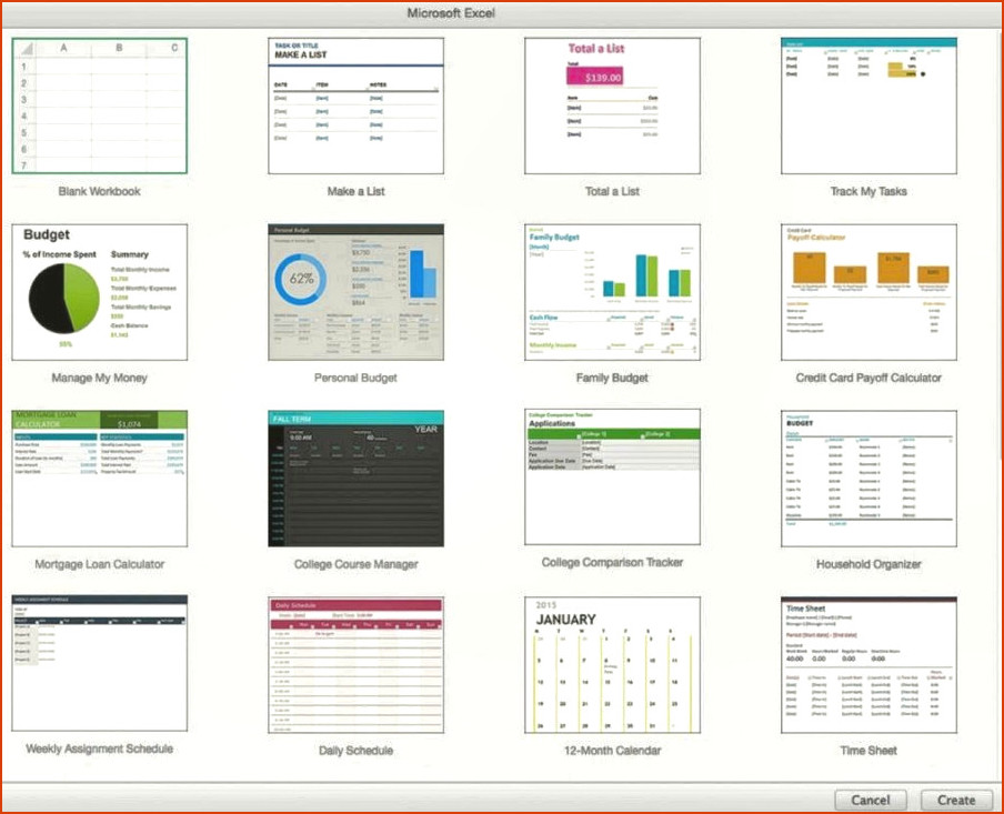 Oficina 2016 para Mac - Plantillas de Excel