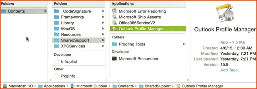 Outlook 2016 se bloquea El Capitan - Manager de perfil de Outlook