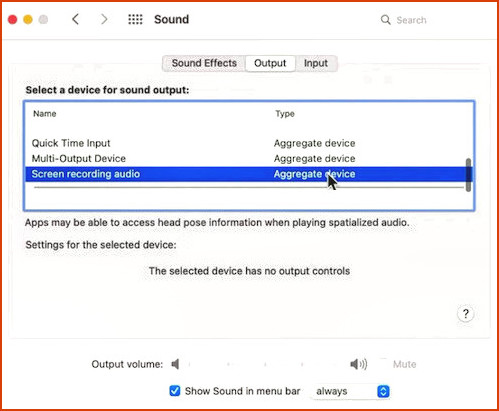 Configuración de salida de sonido Registro de audio interno Mac