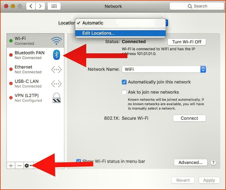 Configuración de red de macOS Bluetooth Wifi