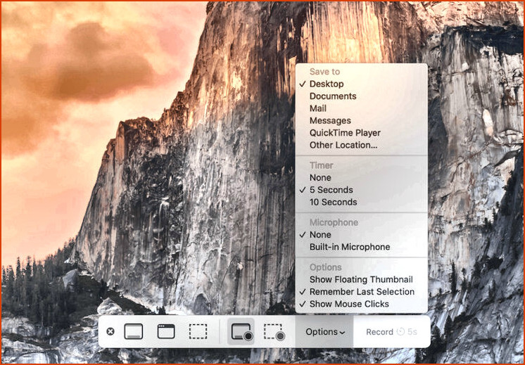 Registro de pantalla parcial en opciones de Mac