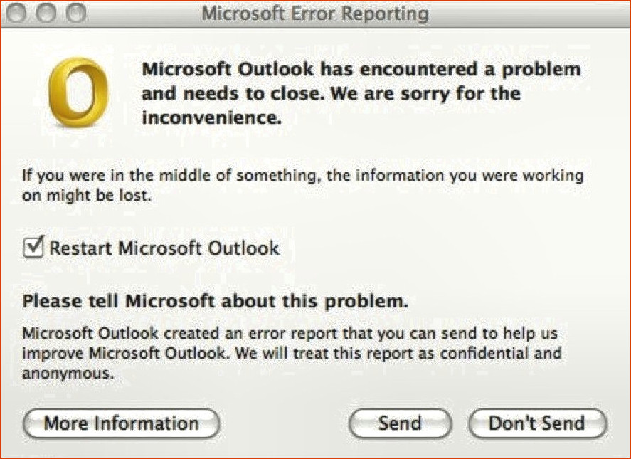 Outlook 2016 se bloquea Mac - Informes de error de Microsoft