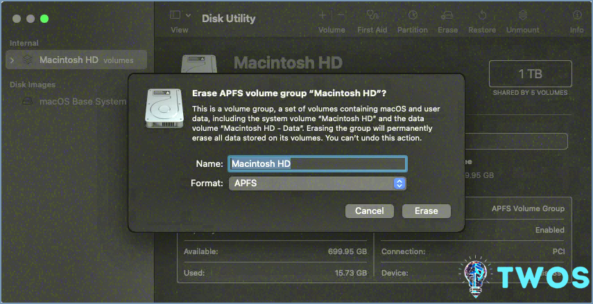 Restablecimiento de fábrica Mac Disk Utility