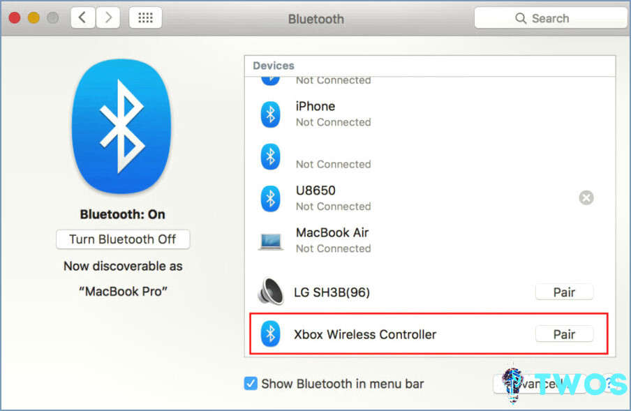 Controlador Bluetooth Xbox Mac