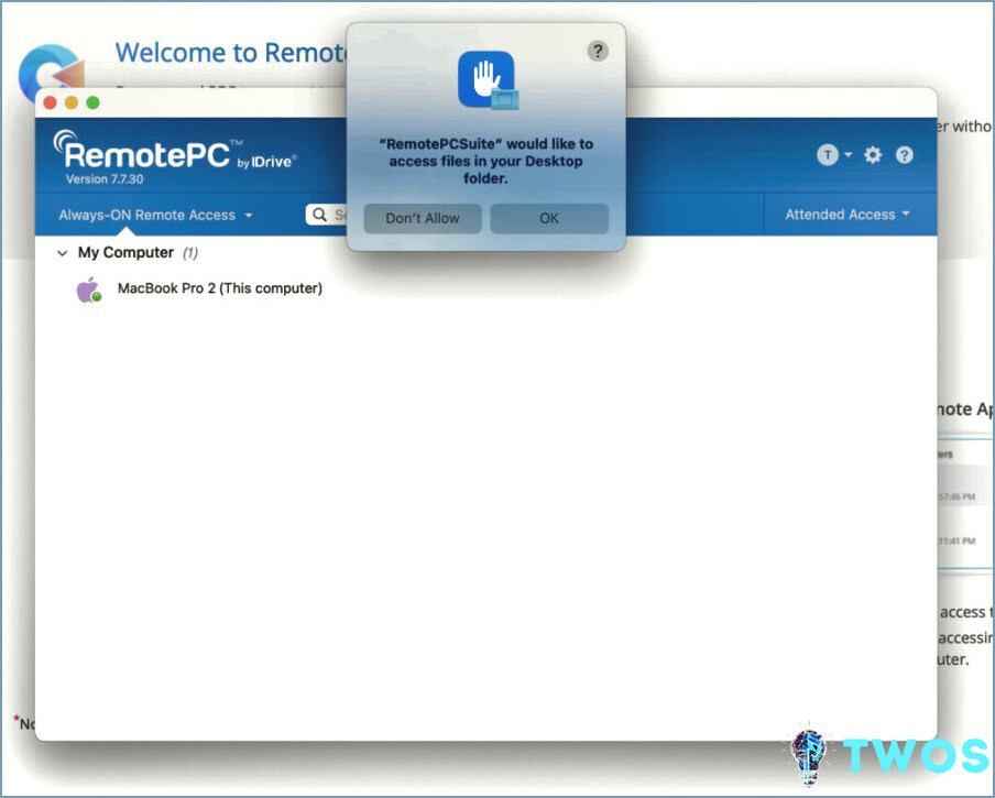 RemotePC para el acceso al archivo Mac