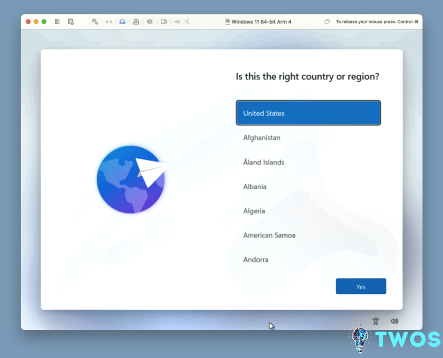 VMware Fusion Windows 11 Country Region Configuración